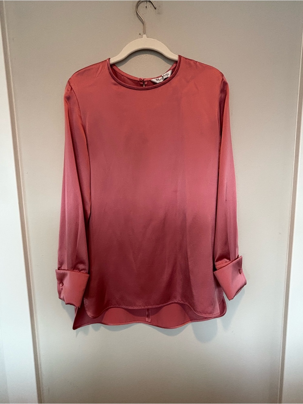 MaxMara Rose Pink Silk-Feel Long Sleeve Blouse